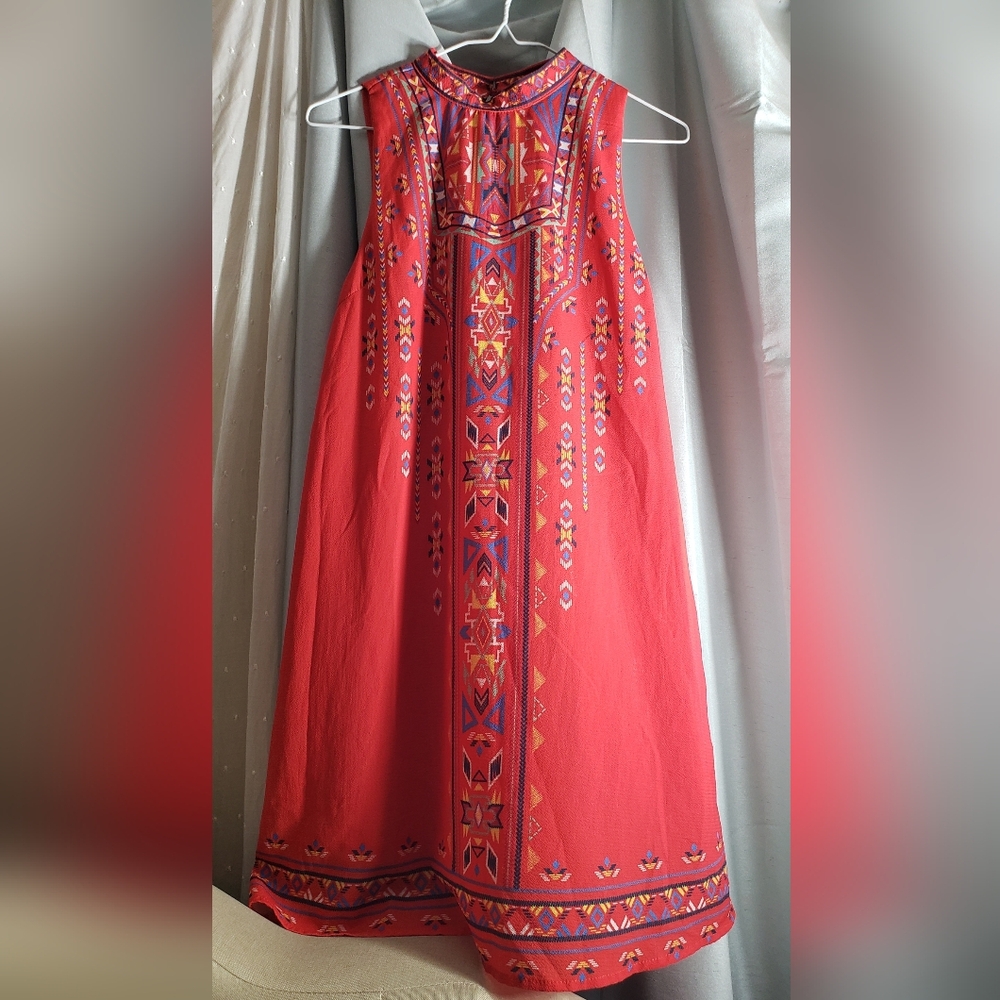 Spring Break Antropologie Aztec Southwestern Sleeveless Red /design Artsy Dress